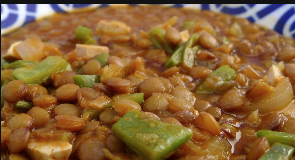 Lentejas con judías verdes y tofu